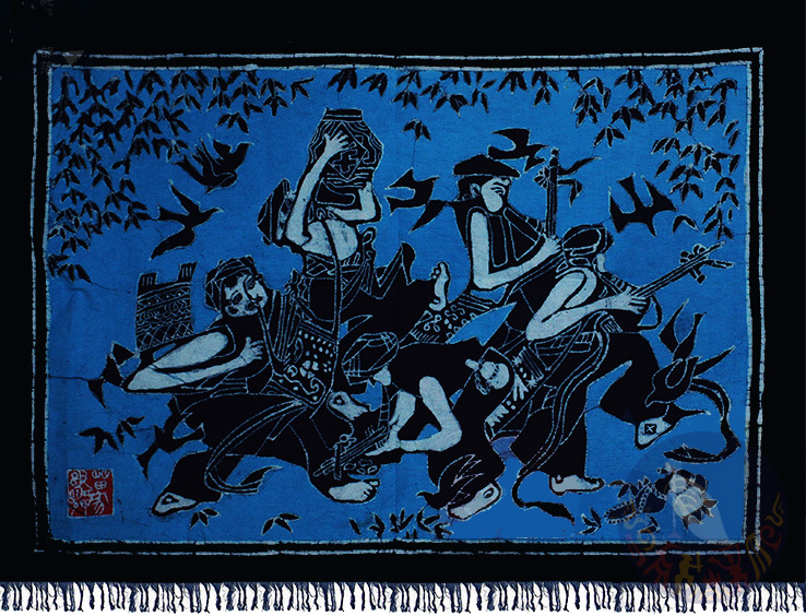 特色纯手工艺品苗族蜡染壁画壁挂-芦笙舞70cm*90cm左右