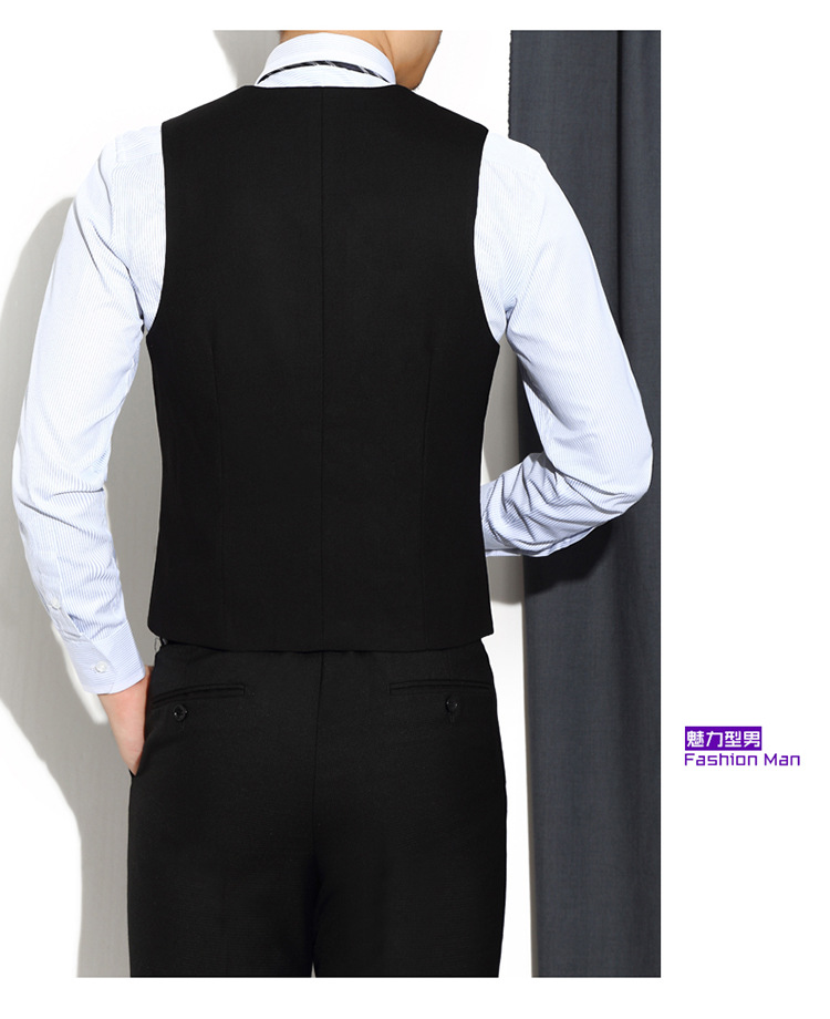 男式黑色西装西服无领男士修身正装商务休闲马甲男背心马夹结婚
