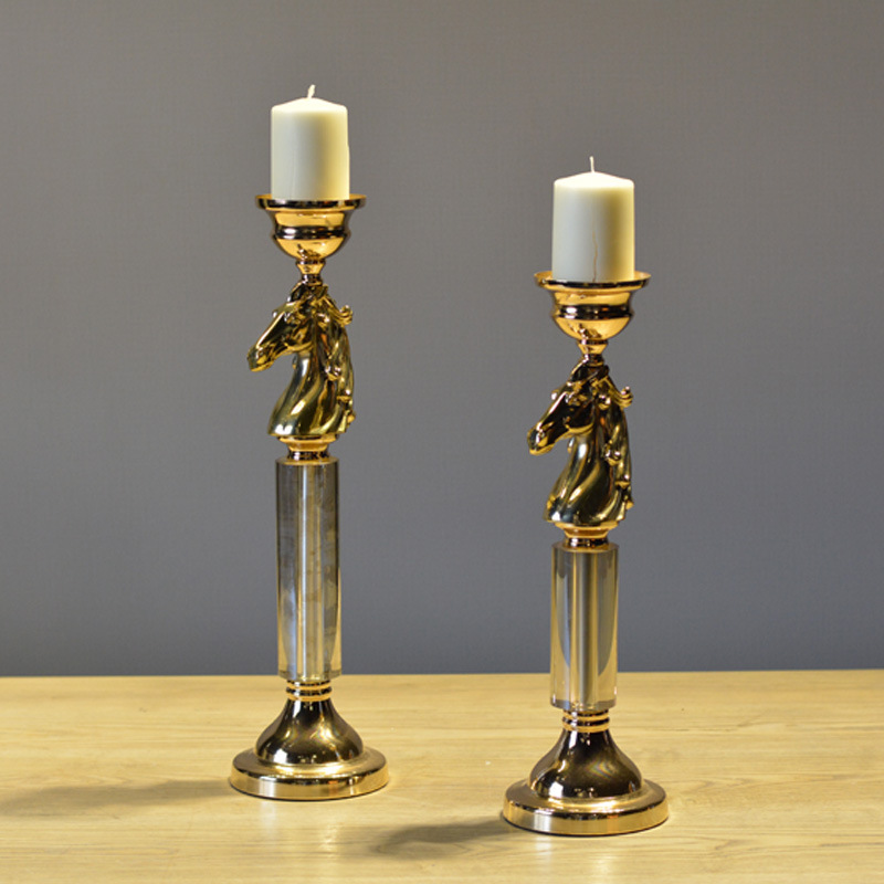 欧式烛台 金色马头创意烛台装饰品 高级酒店餐桌软装配饰摆设批发