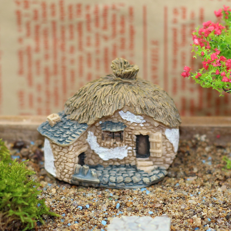 新款石头茅草屋 小房子苔藓微景观装饰diy树脂摆件 世外桃源