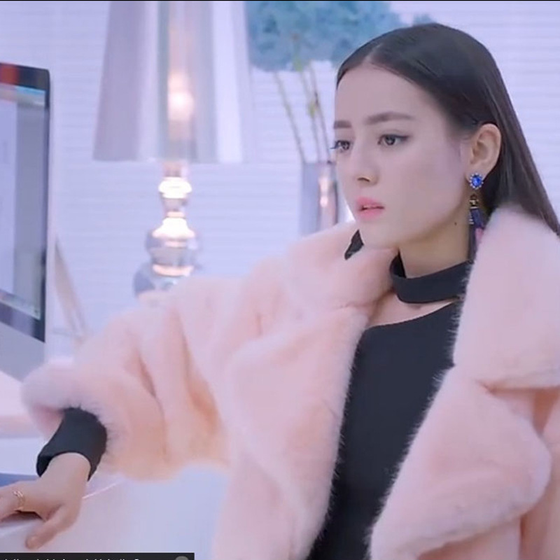 克拉恋人高雯同款水貂毛毛外套中长款大翻领仿皮草外套大衣