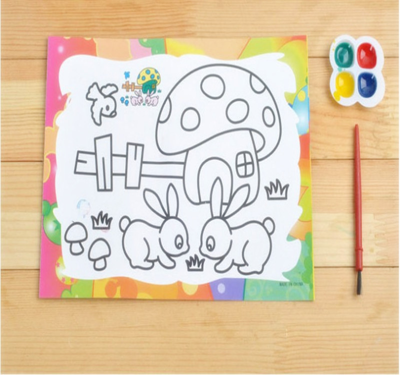 工厂直销儿童diy水彩画液体填色画4色颜料涂鸦画图案多样