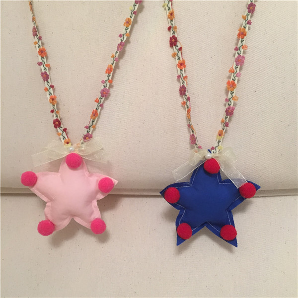 韩国款五角星儿童布艺项链 儿童毛衣链 花