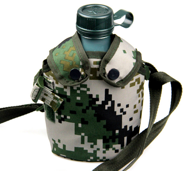 配发10水壶d07南京七禾数码迷彩水壶 新款户外军迷金属水壶军绿色