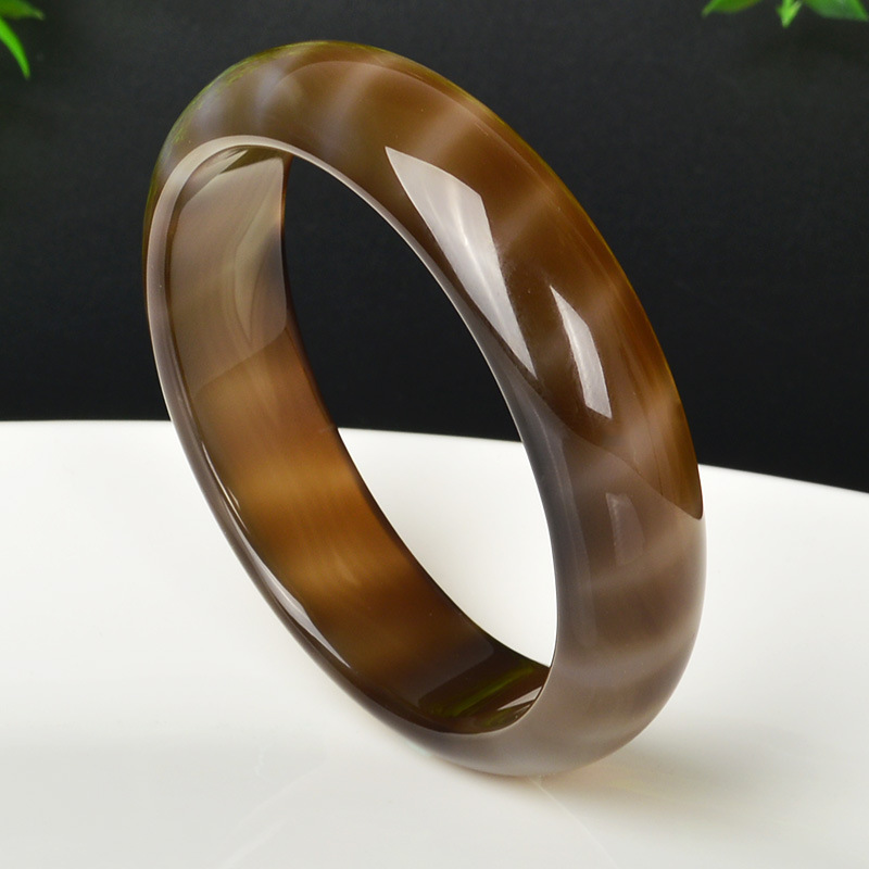 亨玉缘纯天然正品玉石缅甸棕色玛瑙玉髓时尚女式玉镯