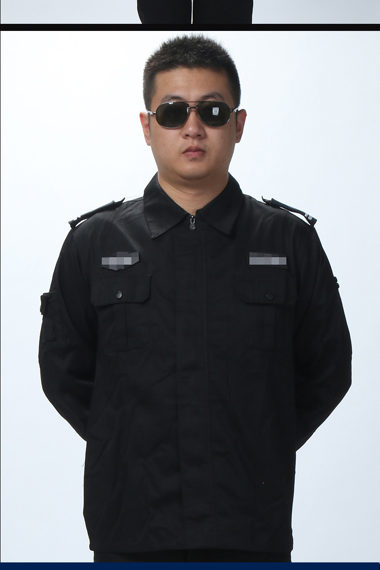 新款黑色长袖作训保安服 机场地铁安检物业防静电工作服厂家直销