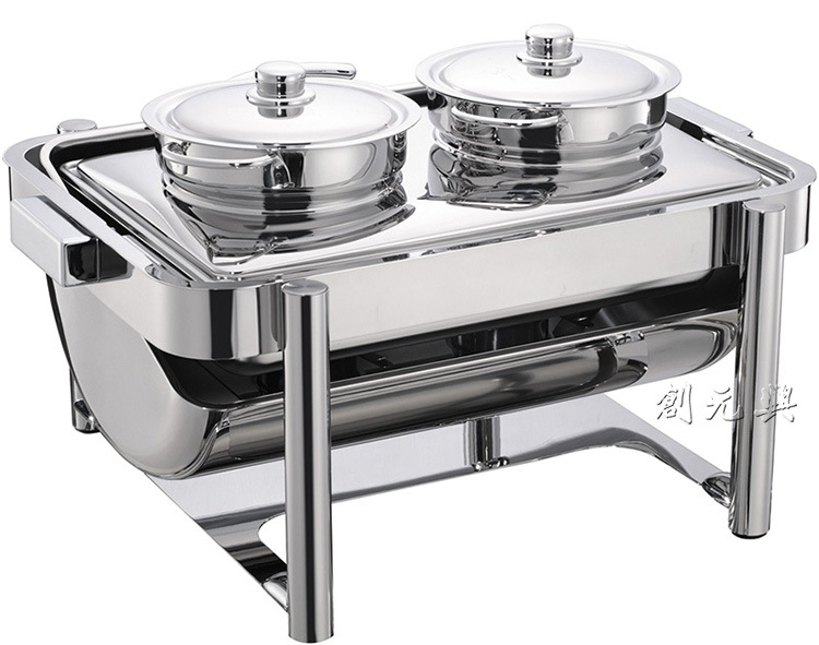 304材质豪华液压方形圆管脚全翻盖自助汤炉 9l自助餐炉可配电热板