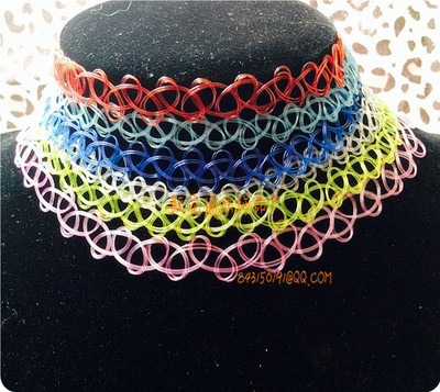 义乌饰品 复古弹性纹身项链 手工编织鱼线项圈 渔网花纹型项饰