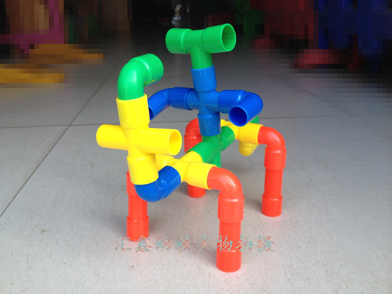 塑料管状管道积木 幼儿园水管拼装积木 早教益智拼插管玩具带车轮