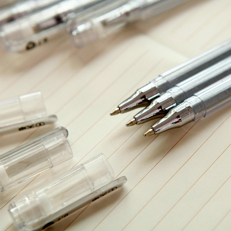 天卓tg31039银色中性笔 0.7mm学生彩色水笔 闪光碳素笔