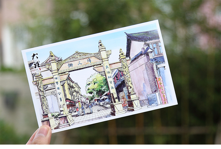手绘大理明信片 云南大理古城印象风景旅游景点纪念明信片 12张