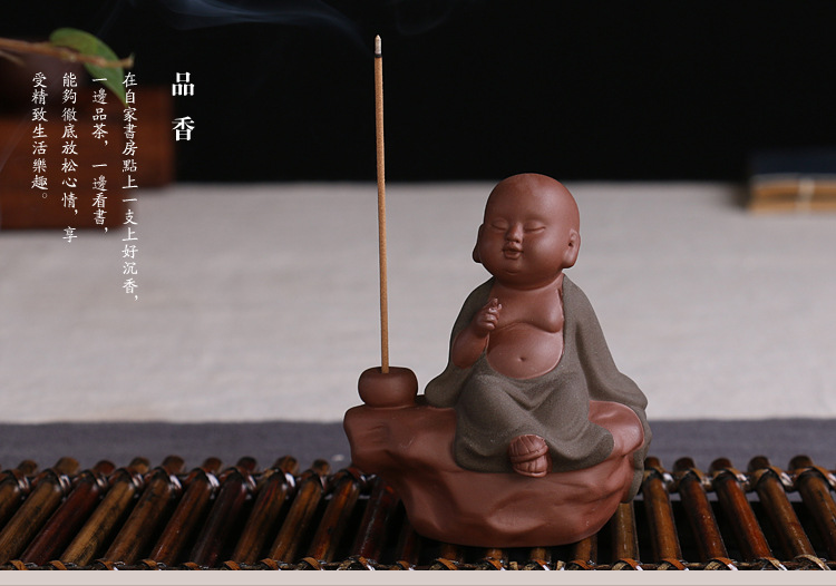 厂家直批陶瓷工艺品家居装饰摆件 彩砂陶禅意小僧线香熏香炉礼品