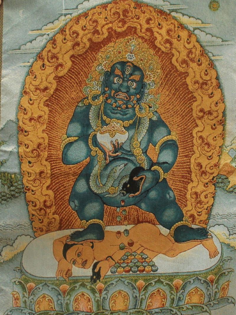 西藏刺绣大黑天唐卡 藏传锦帜绣客厅装饰品挂画唐喀中堂画