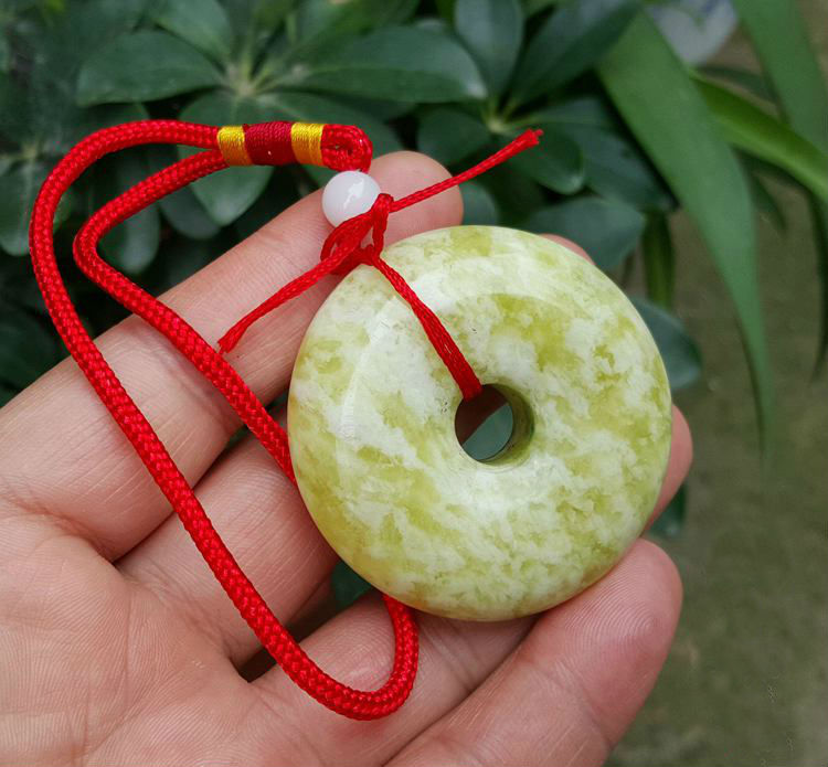 厂家直销天然岫玉平安扣 极品姜花玉大平安扣 可做车挂把件腰配