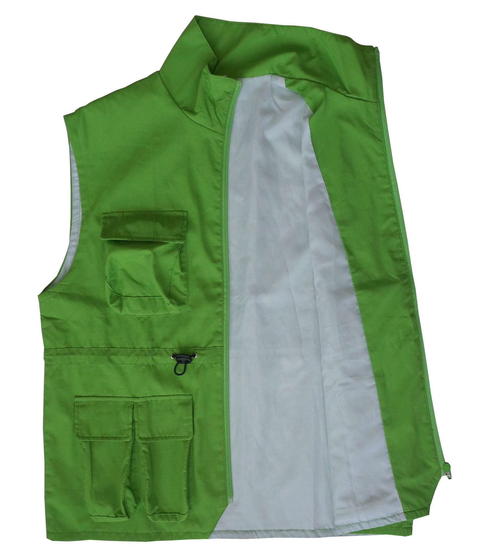 定做绿色多口袋外套拉链休闲马夹 收腰马甲促销展会广告马甲订做