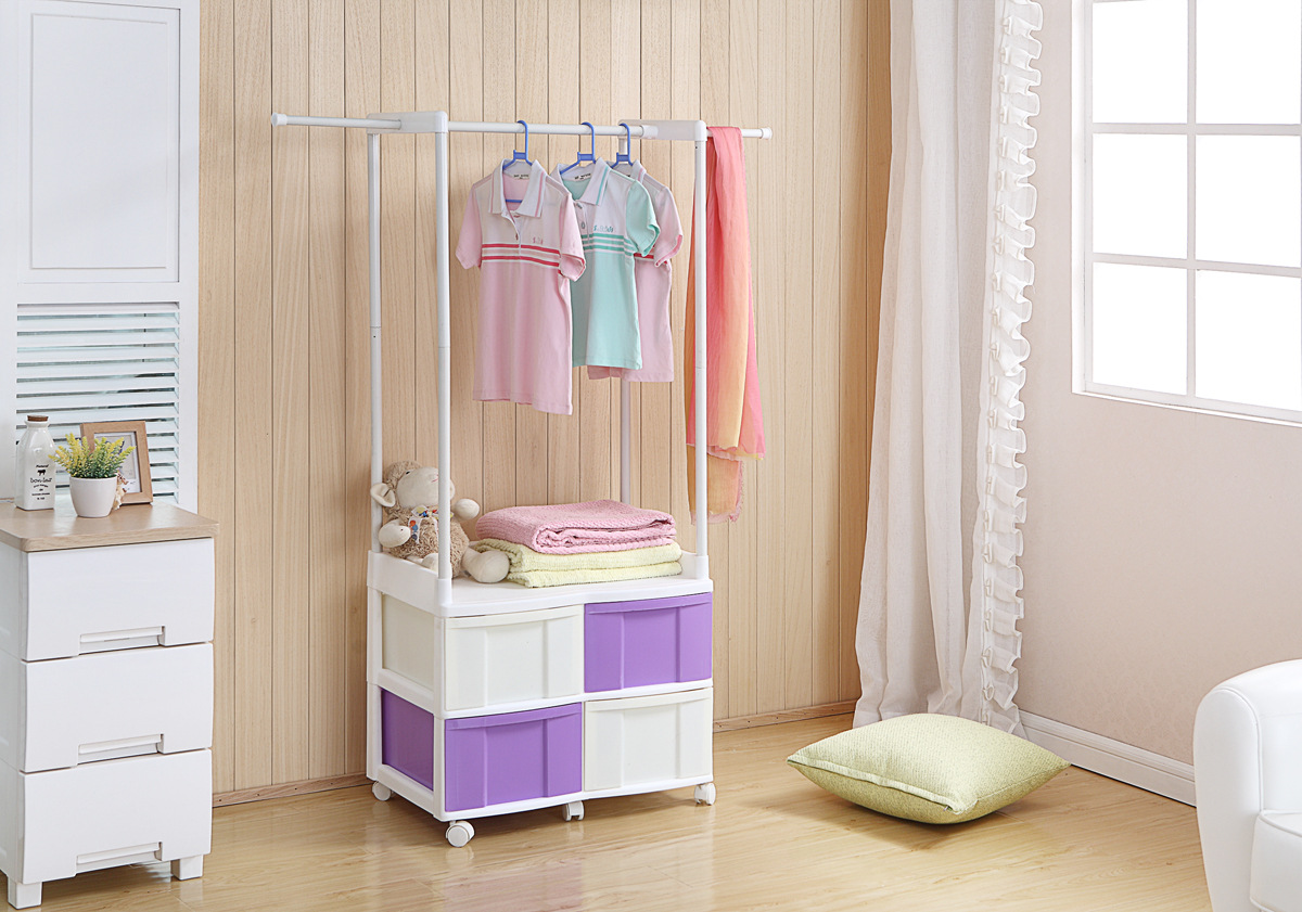 厂家批发多功能组合简易塑料挂衣柜 新款时尚日式儿童挂衣橱