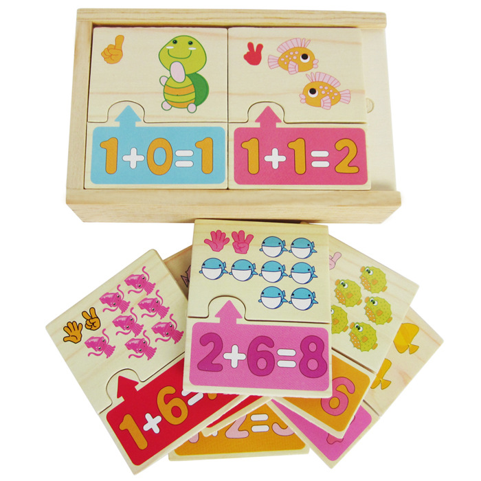 木制数字加法拼图 数学运算拼图拼板 儿童学习教育早教益智玩具