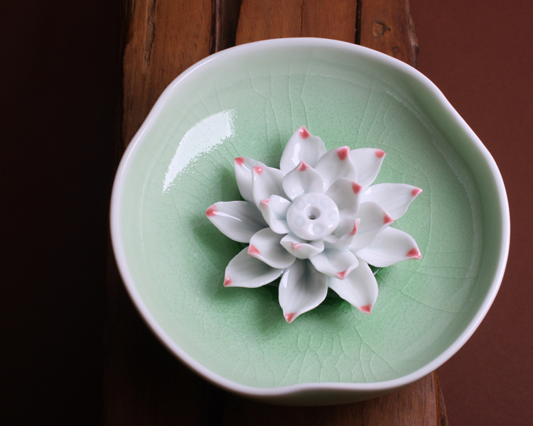 景德镇陶瓷荷花香插香盘 佛教法器法物 莲花香器香座 批发定制