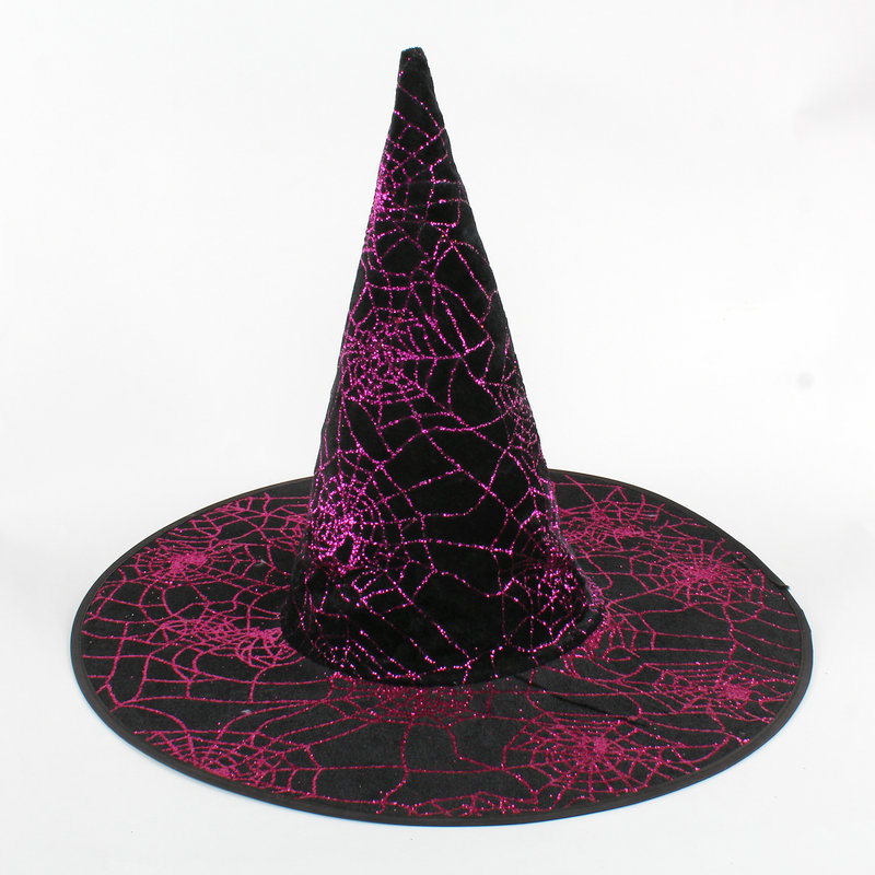 万圣成人魔法帽黑色巫婆帽巫师帽帽子巫婆帽黑色金粉彩绘巫婆帽