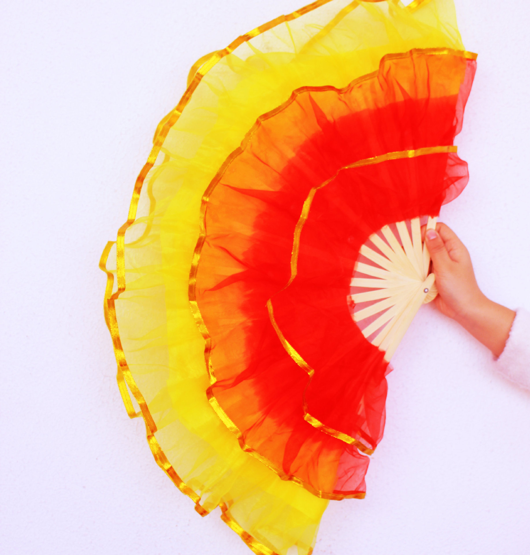 厂家一件代发批发基督教祖国颂舞蹈三层金边扇广场舞秧歌舞蹈扇子