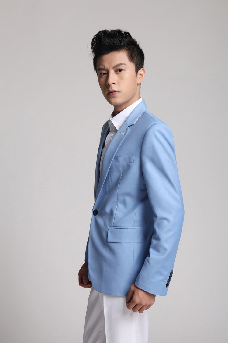 韩版修身西服新郎伴郎结婚礼服休闲男式西装天蓝色薄外套一件代