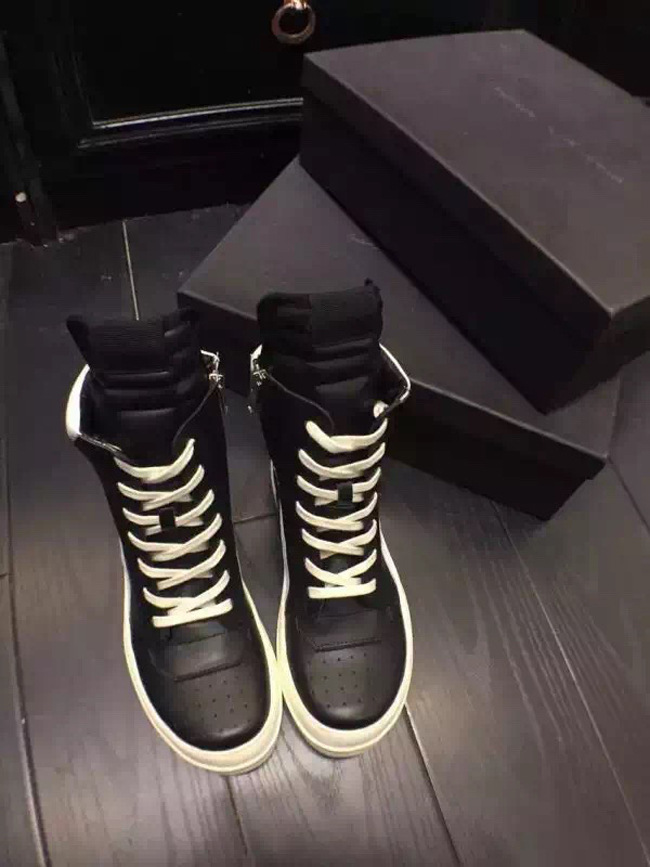 瑞克欧文斯ro黑白倒三角高帮情侣鞋 真皮