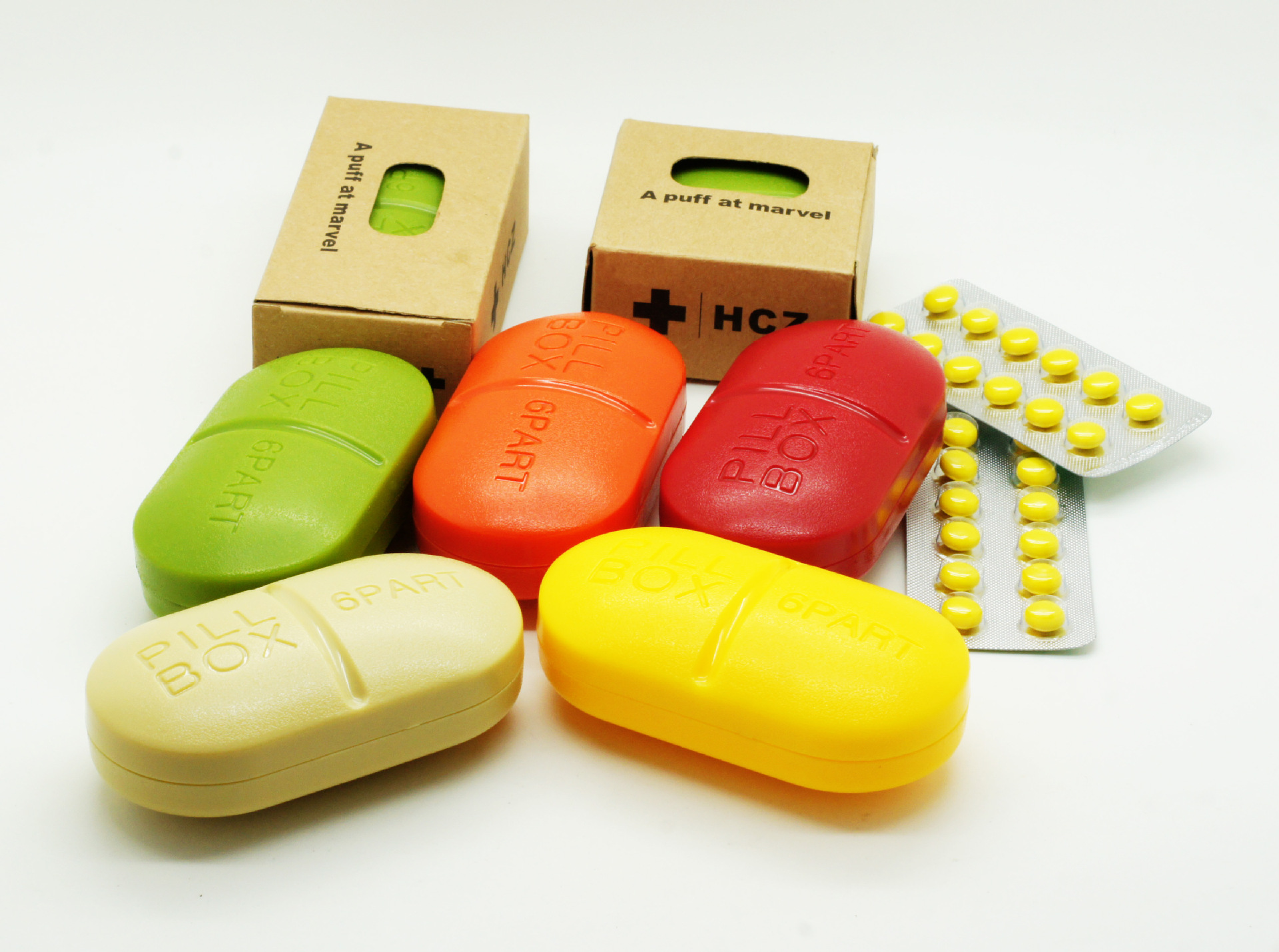 创意生活 糖果色磨砂药丸造型六格便携式随身药丸盒 药丸收纳盒