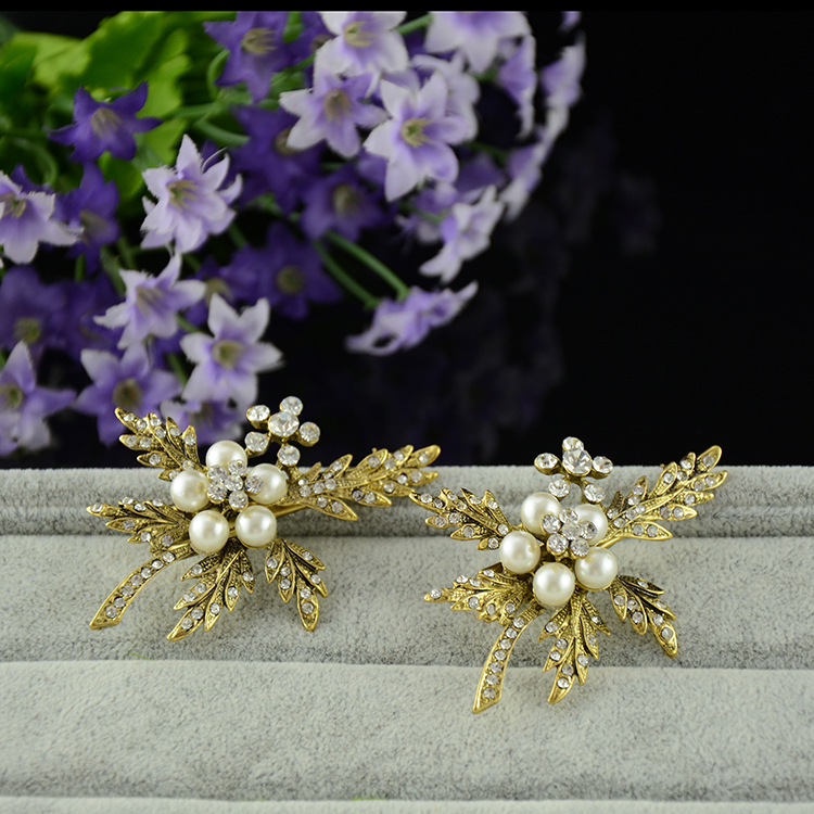 jzj018新娘头饰合金捷克水钻珍珠复古发夹新娘结婚婚纱配批发