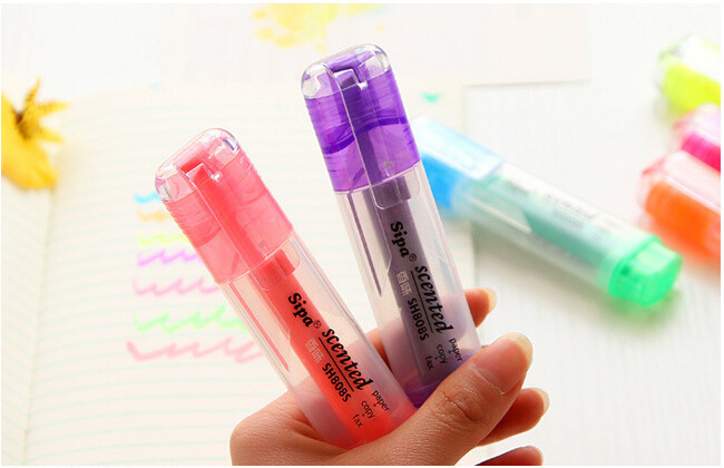 中柏总代理808s香味荧光笔 创意环保7色斜头彩色记号笔荧光标记笔