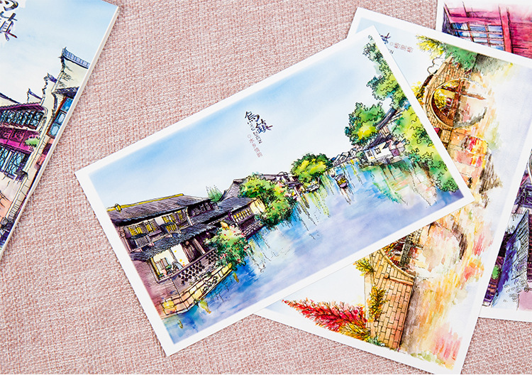 手绘乌镇明信片 江南古镇水乡 水彩原创明信片 旅游纪念品 10张入