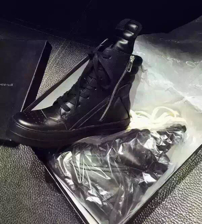 瑞克欧文斯ro黑白倒三角高帮情侣鞋 真皮