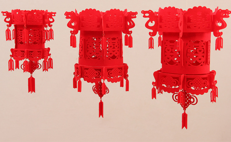 厂家直销婚庆用品结婚婚房装饰喜庆挂件无纺布灯笼 毛毡宫灯