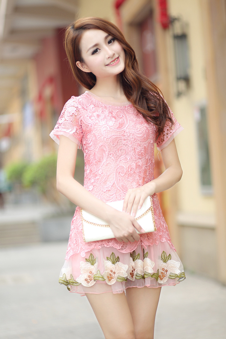2015夏季新款短袖韩版修身时尚靓装蕾丝连衣裙