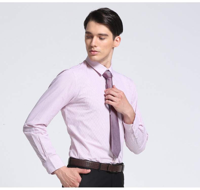 osd奥斯迪男士衬衫长袖格子春秋商务正装衬衣小尖领红色职业.