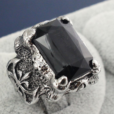 rj183欧美摇滚舞台乐队朋克夸张复古合金男士戒指 大号方形黑宝石