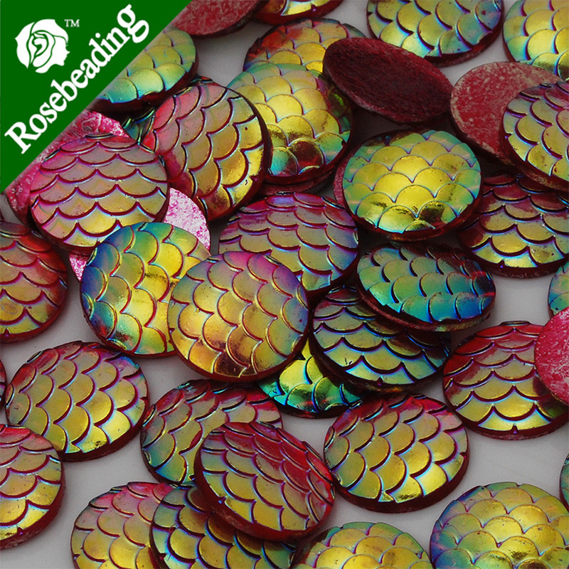 2015新款,12mm美人鱼鱼鳞树脂宝石贴片,电镀ab彩,厚2.5mm