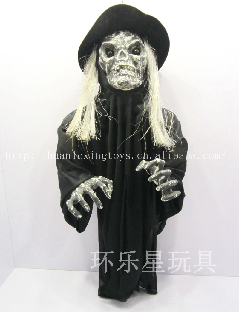 万圣节 声控振动吊乌鬼 鬼节骷髅鬼 骷髅人 鬼屋装饰品 吓人玩具