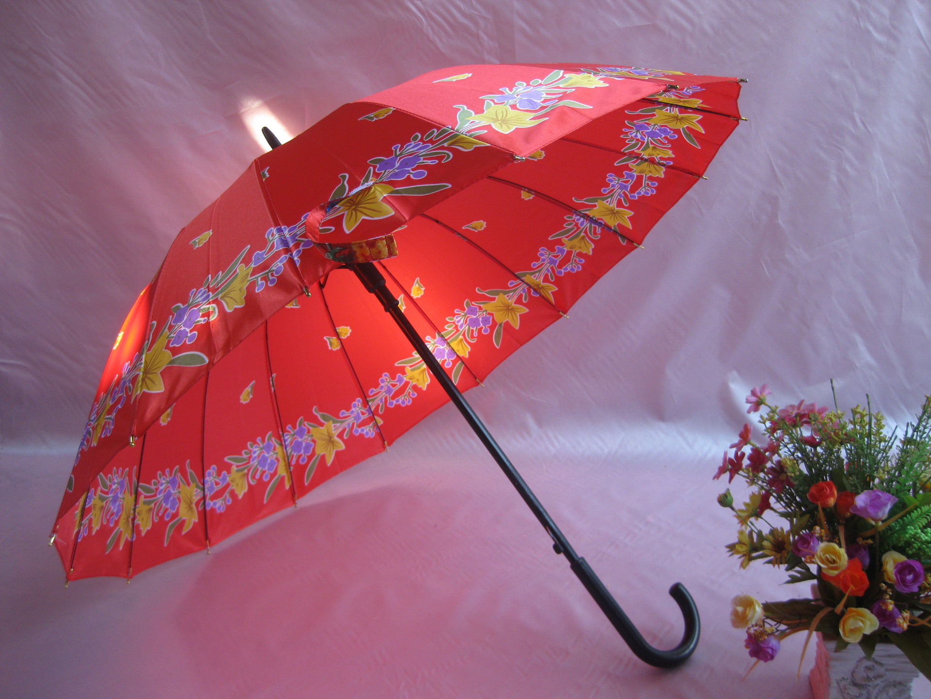 销售上虞16k花伞 尼龙布直杆户外雨伞 品质保证