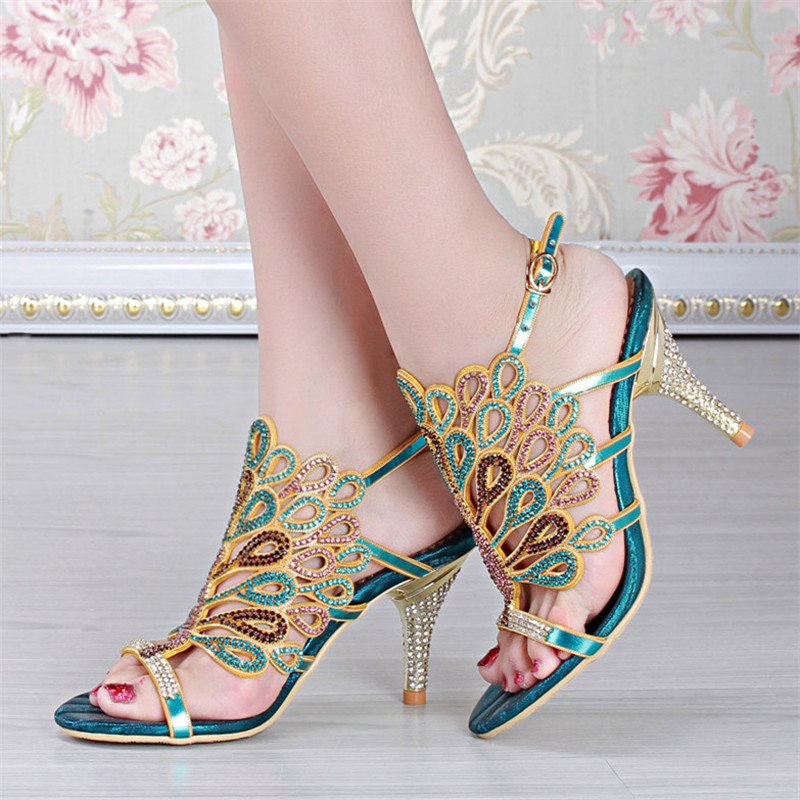 宫雀2020韩版新款夏水钻凉鞋镶钻高跟细跟高档水晶女凉鞋大小码