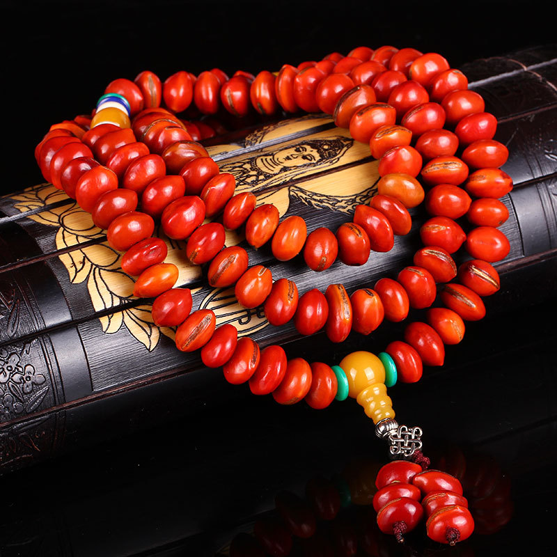 天然血菩提相思豆红豆佛珠手串108颗本命年必备菩提子念珠