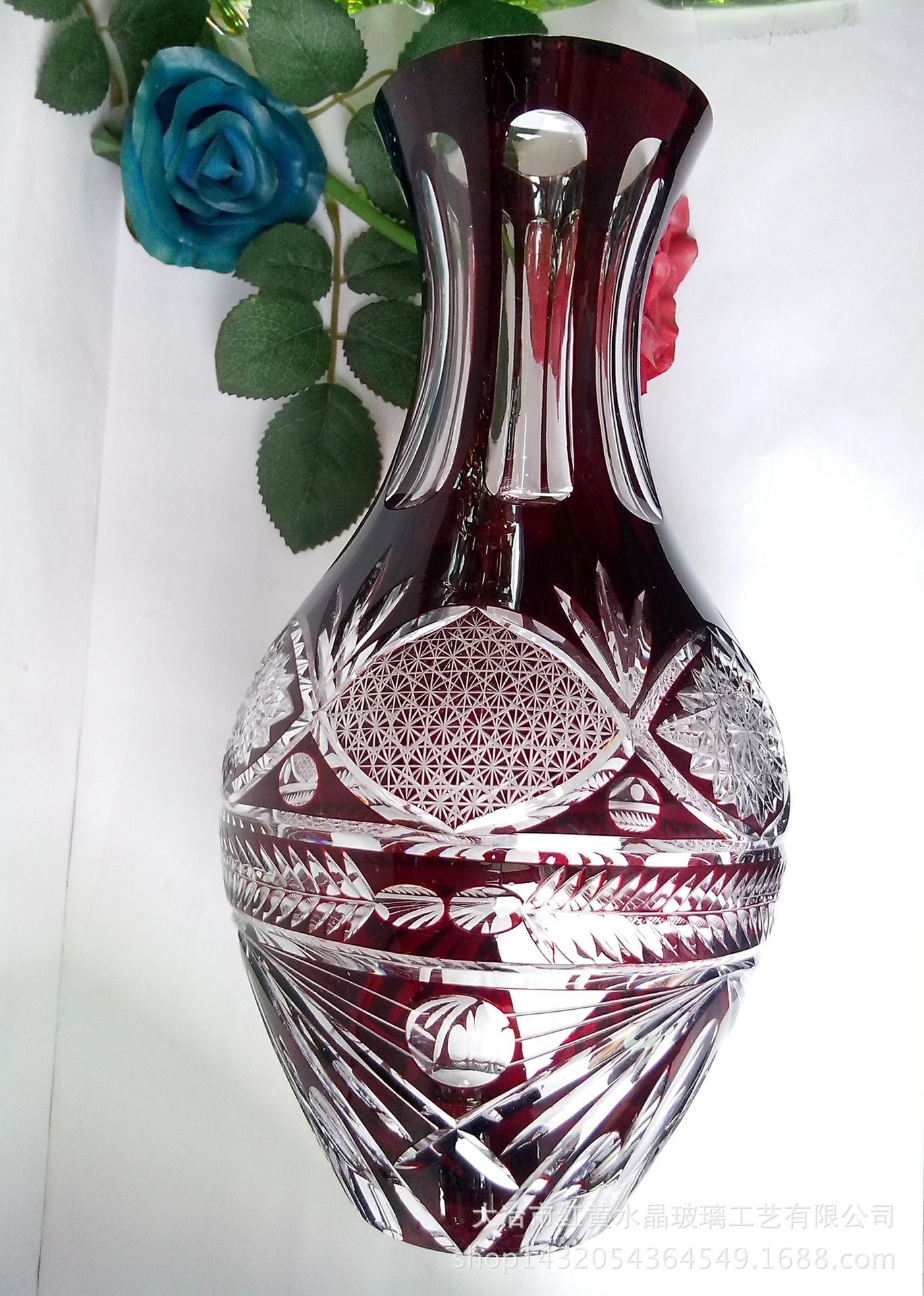 水晶玻璃刻花大件花瓶/大厅摆设/艺术收藏/礼品