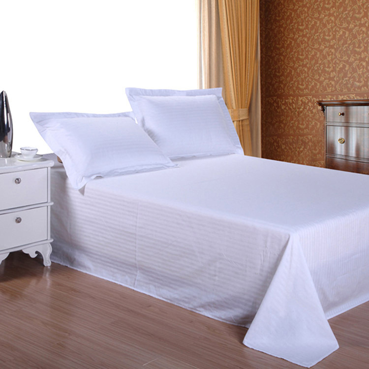 酒店床上用品一分缎条纯棉床单 宾馆客房专用全棉白色床单批发