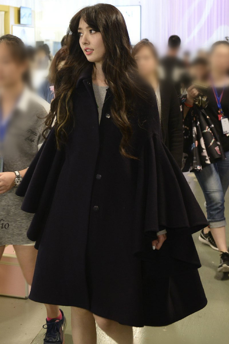 2015女神新装郭碧婷同款毛呢外套荷叶袖呢大衣a9461
