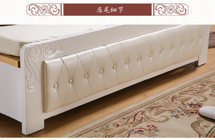 【林德佳】实木床欧式橡木床白色1.8米双人床特价简欧卧室储物实木家具