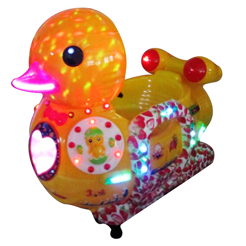 厂家直销新款绚丽多彩塑胶花心大鸭子儿童休闲益智电动摇摆机