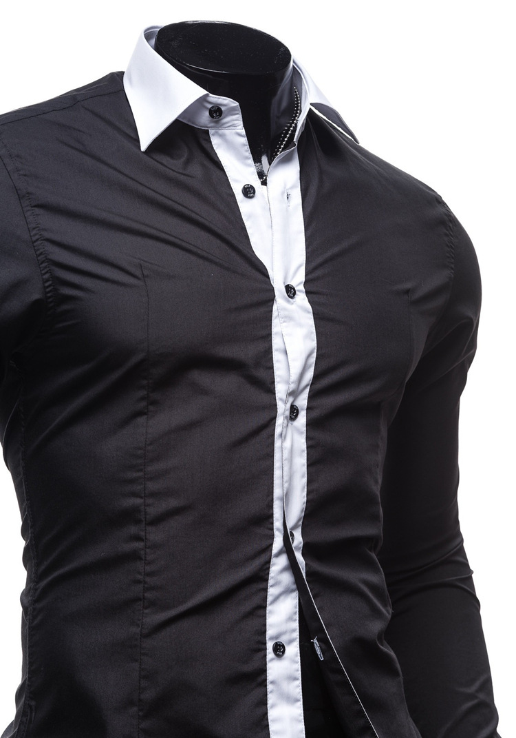 外贸秋装男士拼色门襟休闲修身长袖衬衫 dc16-p25