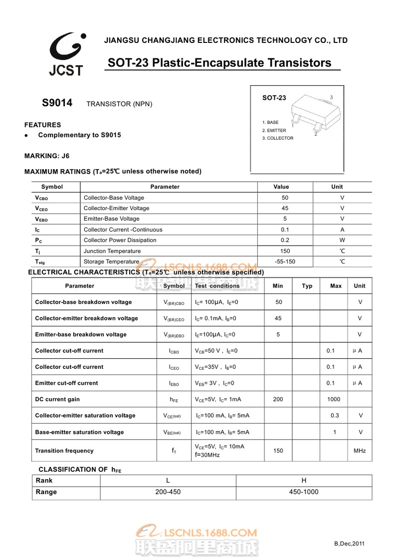 贴片 三极管 s9014 j6 sot