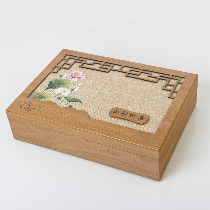 厂家定做精品喷漆镂空麻布木盒 古韵茶叶木盒礼盒通用茶叶包装盒