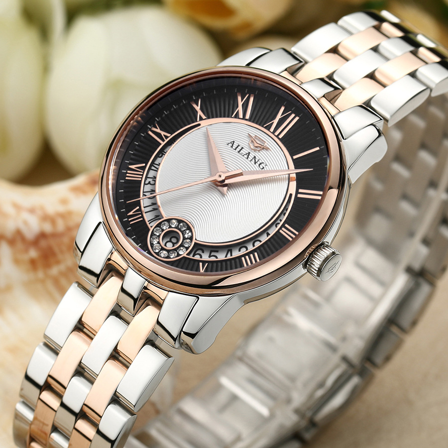 瑞士艾浪机械手表女士全自动机械表钢带超薄防水商务休闲女表 5折