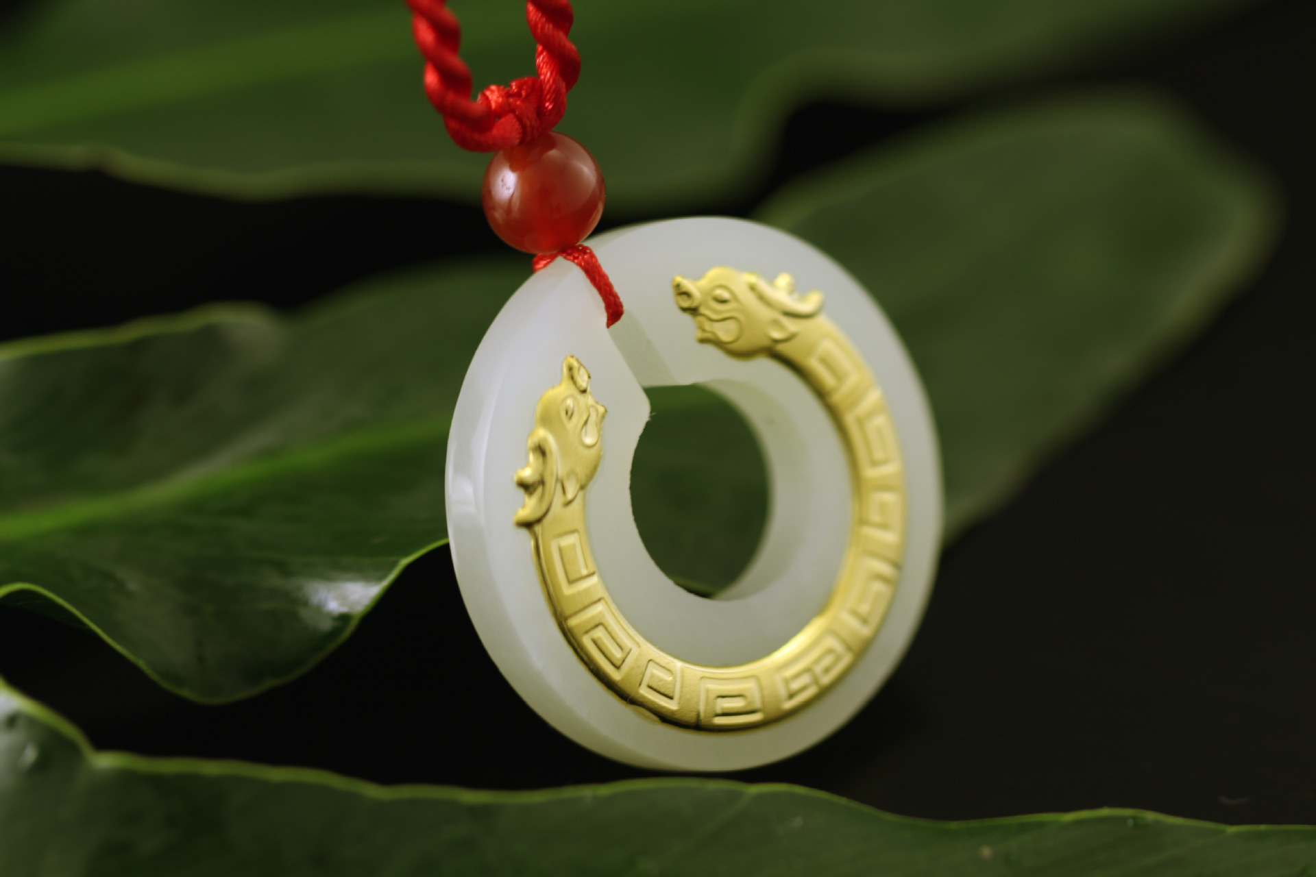 金镶玉平安扣足金镶玉 双龙挂件 玉坠玉石挂件和田玉平安扣